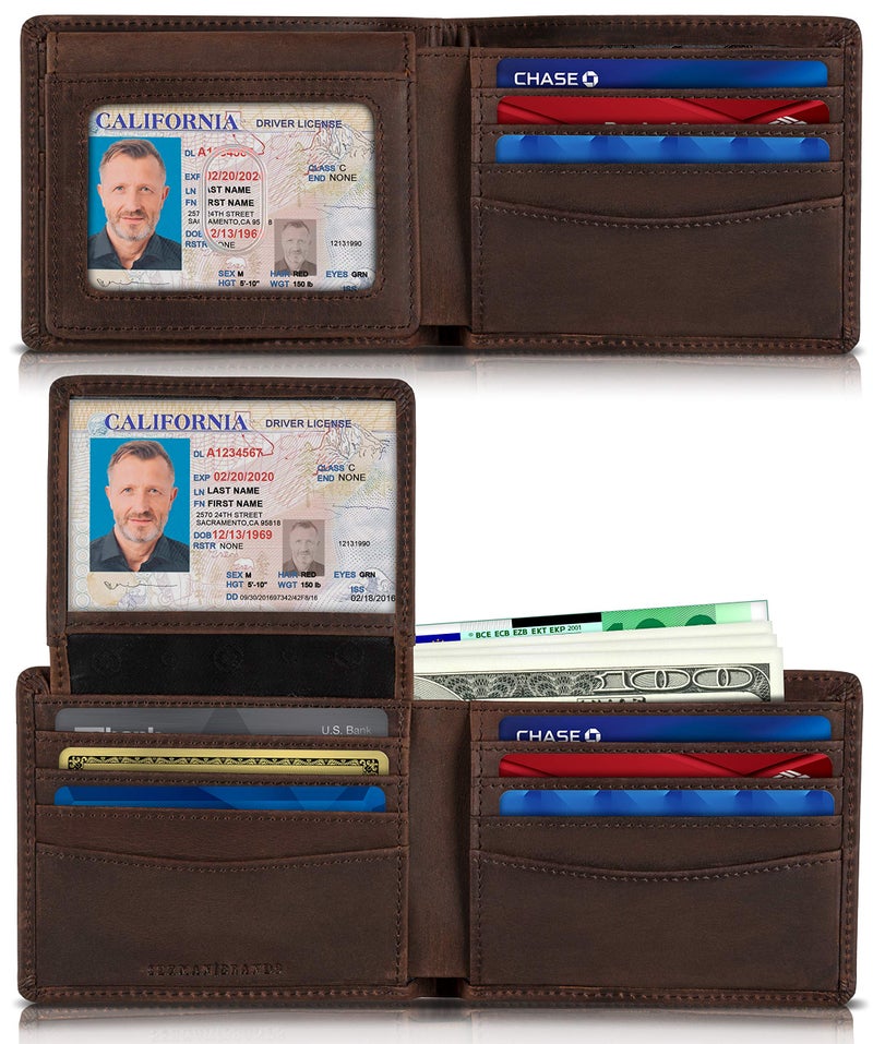 SERMAN BRANDS 2 ID Window Wallet for Men RFID Blocking Leather, Bifold Top Flip, Extra Capacity Travel Wallet (Texas Brown Executive) - Image 1